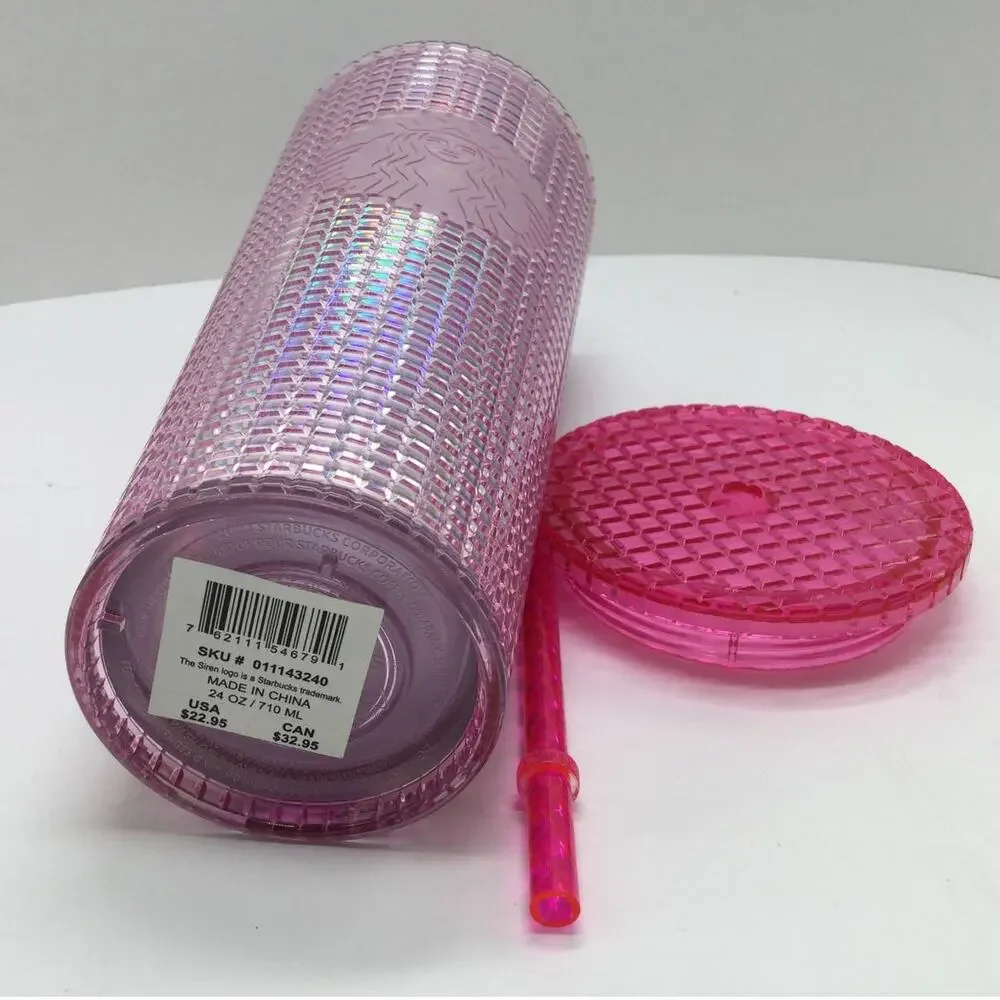 Starbucks Spring 2023 Iridescent Pink Grid Cold Tumbler 24 oz